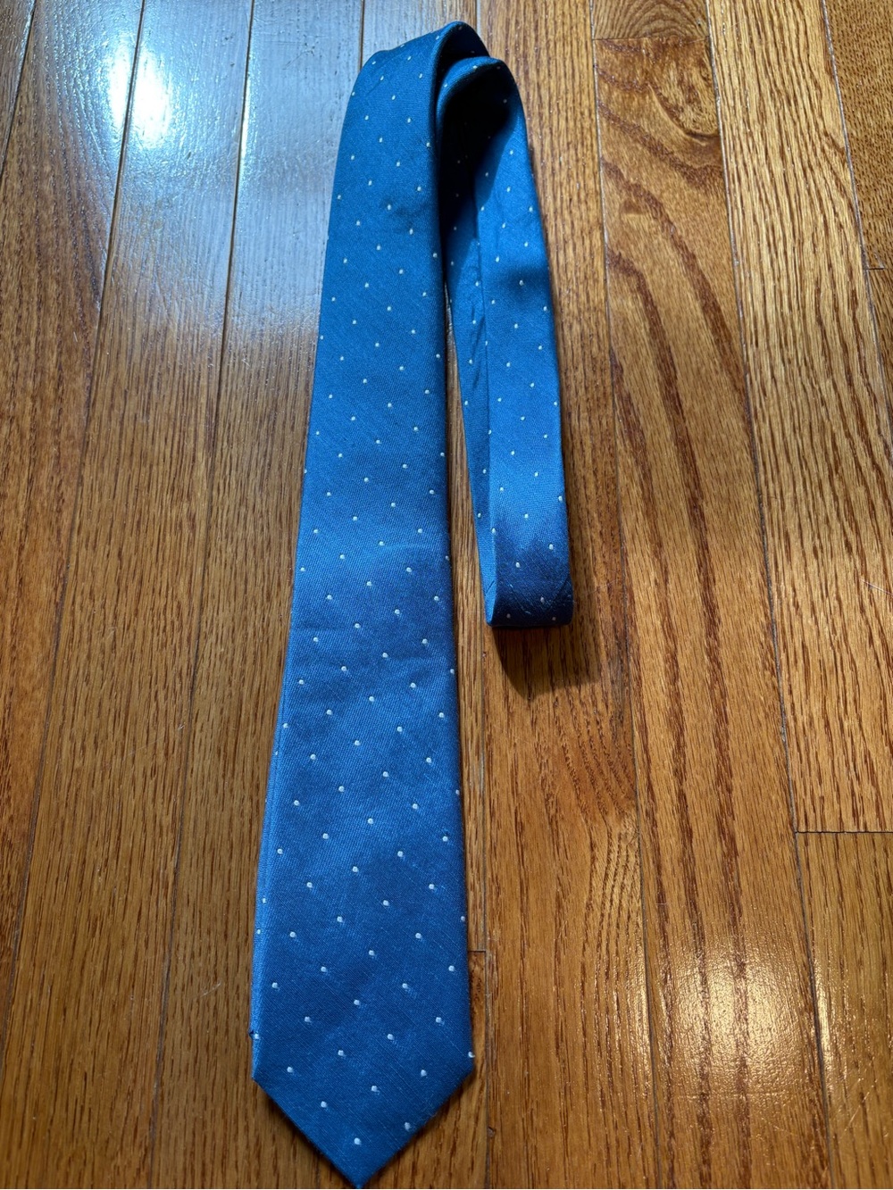 J. Crew Blue Linen Tie with Small White Polka Dots